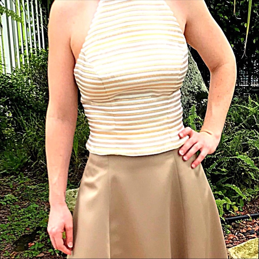 Elegant Champagne/white halter top. Formal/casual